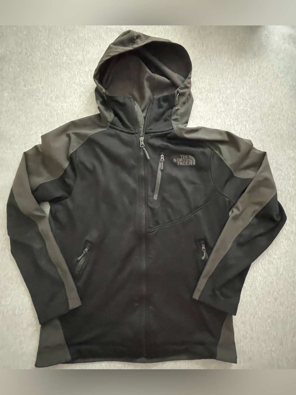 The North Face Men's Size Med Full Zip Black & Gray Hooded Softshell Jacket READ